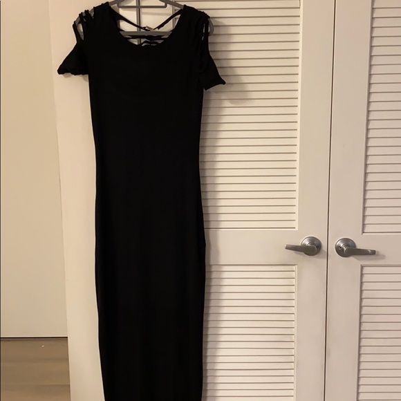 Long Bodycon Sweater Maxi Dress Cut Out Sleeves - Picture 1 of 2